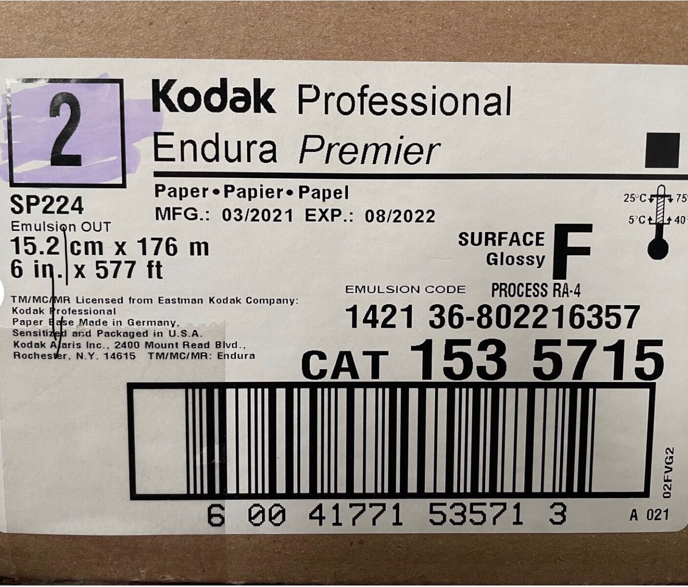2 ROLLS of Kodak Endura Premier Paper 6x577' F Glossy 1535715 Only $65Roll!  eBay.jpg