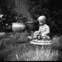 Backyard Statue And Plants