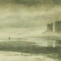 Rising Fog At Ocean Drive Beach. Bromoil Transfer On Watercolor Paper.