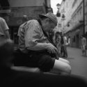 Tourist inspecting snaps