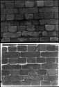 Two views of a brick pile