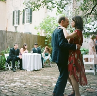 Wedding guests dance