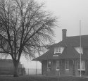 Train station on a foggy evening