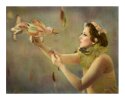 Birds - Hand colored lith print
