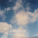 Eiffel Tower, Clouds, reflected in Safety Glass