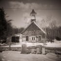 Family lined up outside church building