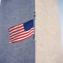 Washington Monument, Flag, Sunset