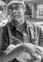 Man with pet turkey