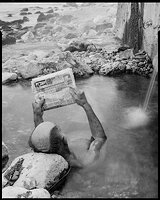Man reading the sport news from the series The Hot Waters - Varna, Bulgaria 2023