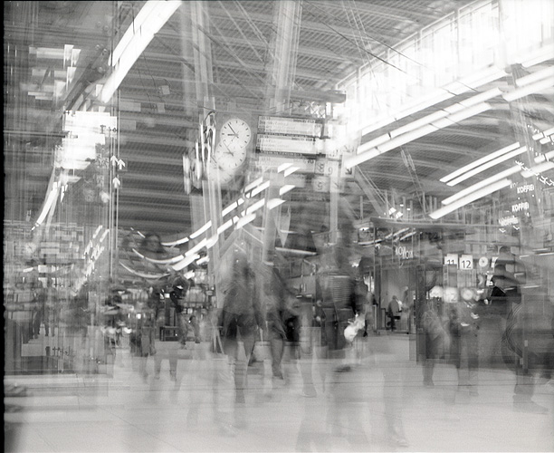 1st attempt: multiple exposures (RB67, 127mm, Tri-X)