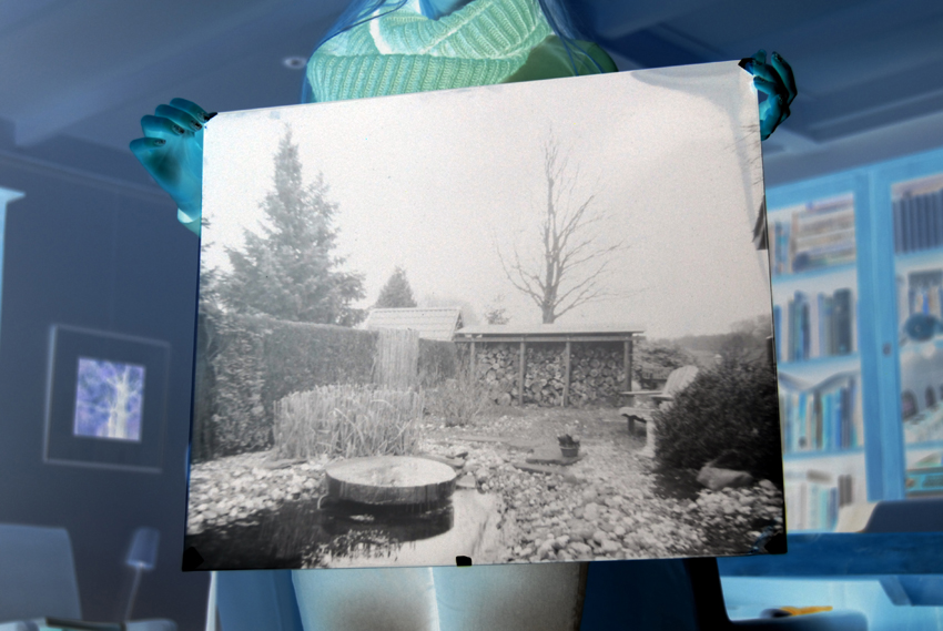 20x24" pinhole camera paper negative (reversed colours)