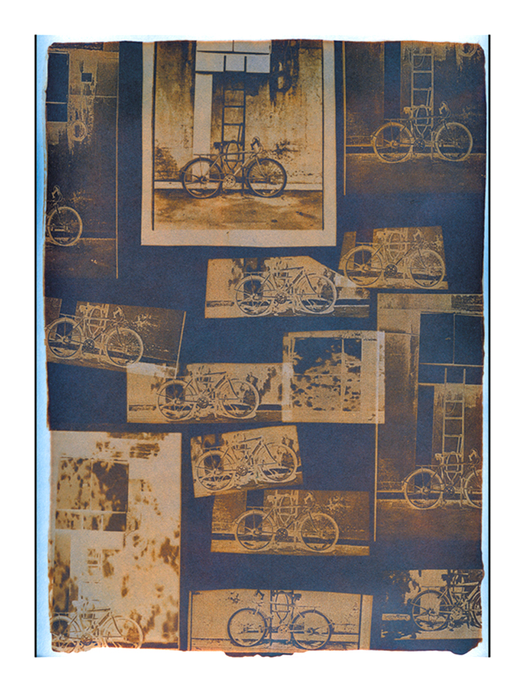 Bicycle collage contact printed as photogenic drawing
