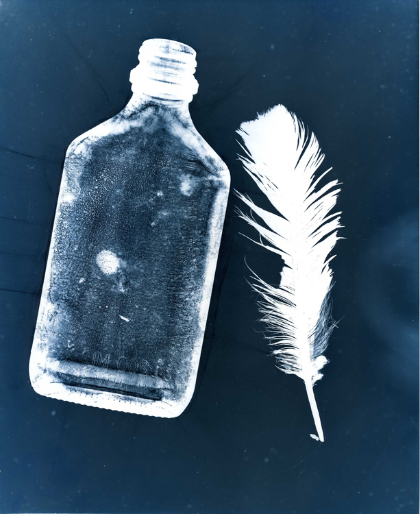 Blue Bottle and Feather