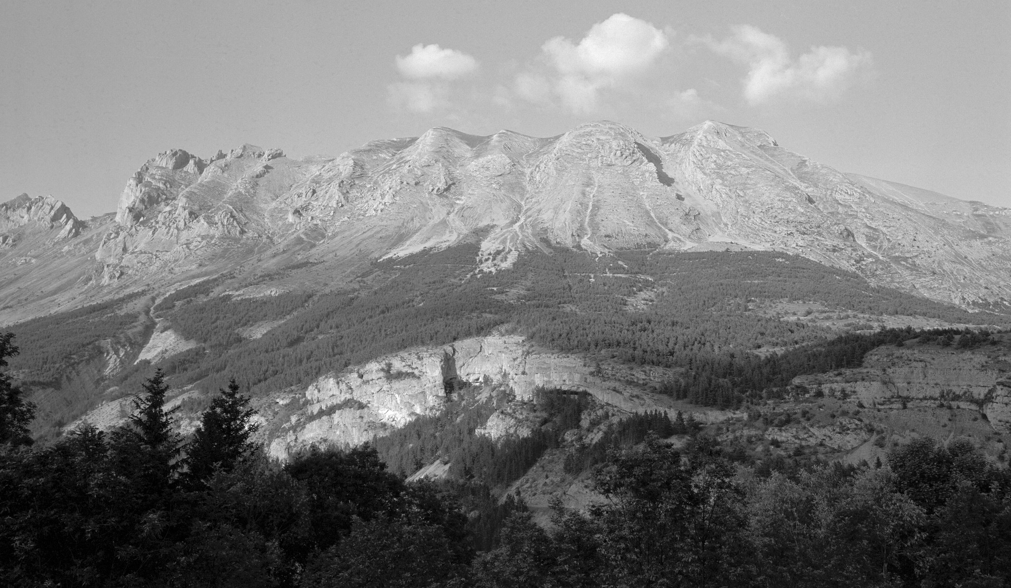 Clouds, mountain, trees