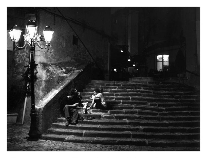 diner on stairs