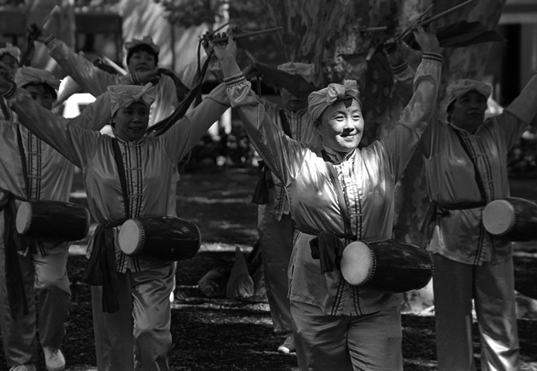 Falun Dafa drummers rehearsing