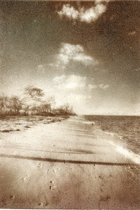 Footsteps in the sand - bromoil