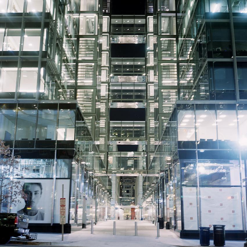 Glass Cube Building, Night