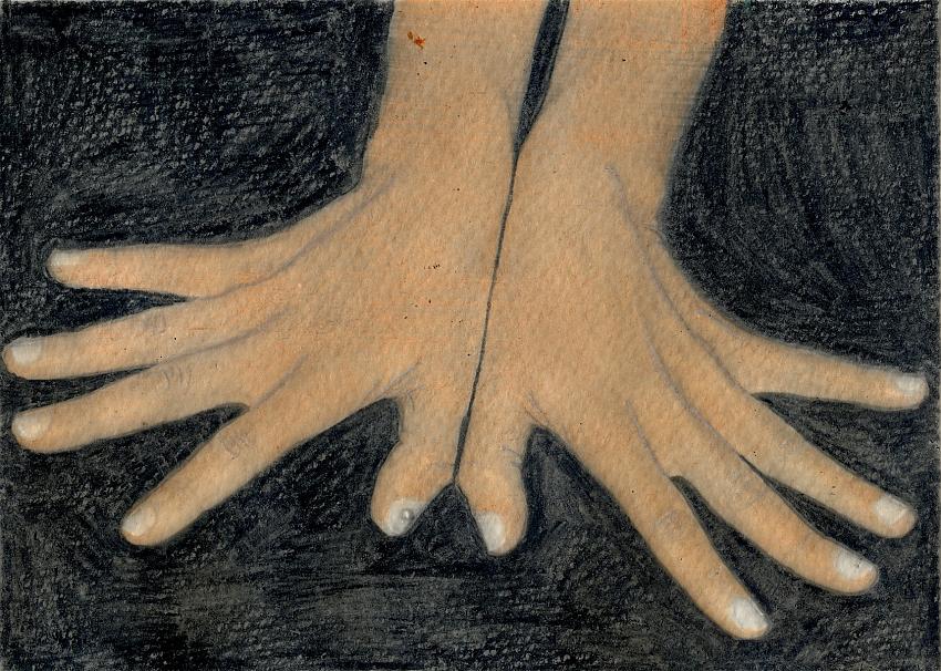 Hands- Liquid Light/ oils/pencils