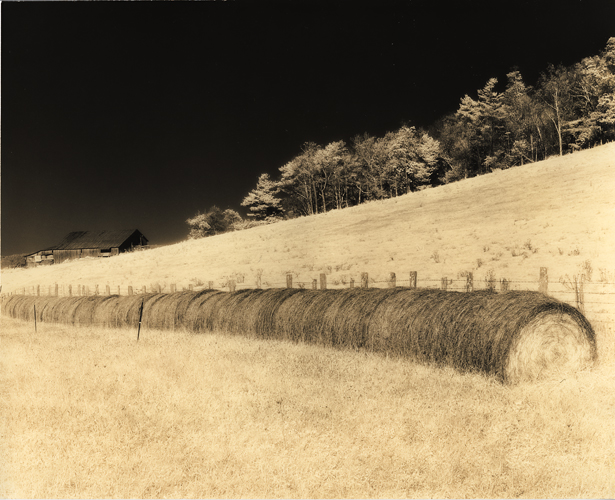 Hay Rolls and Barn; Bent Mountain