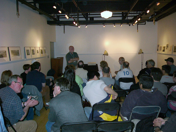 Les about to give a lecture of his work