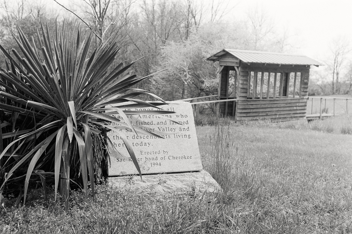 Monument with yucca and footbridge