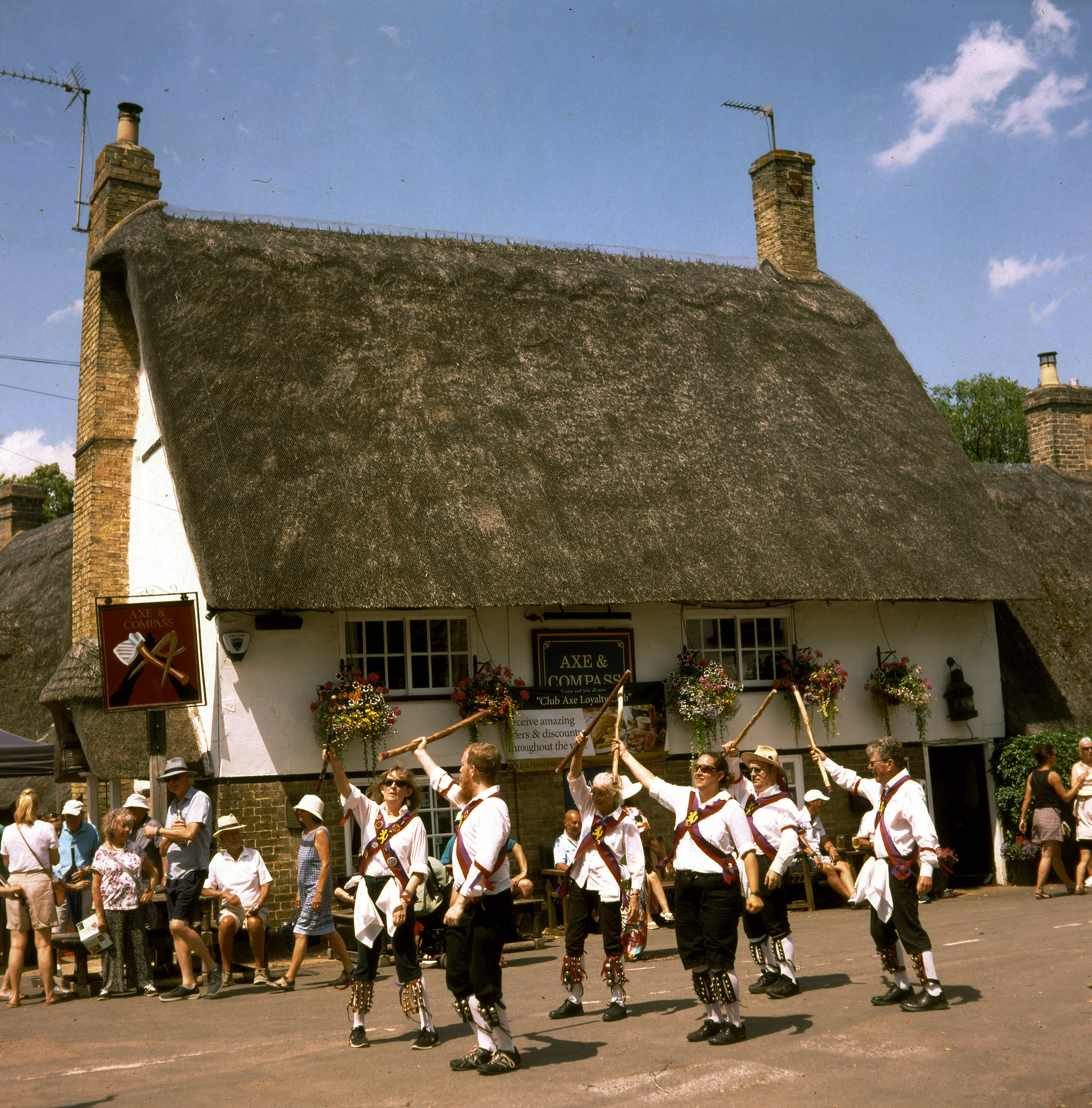 Morris Dancers outside the 'Axe and Compass ' Pub