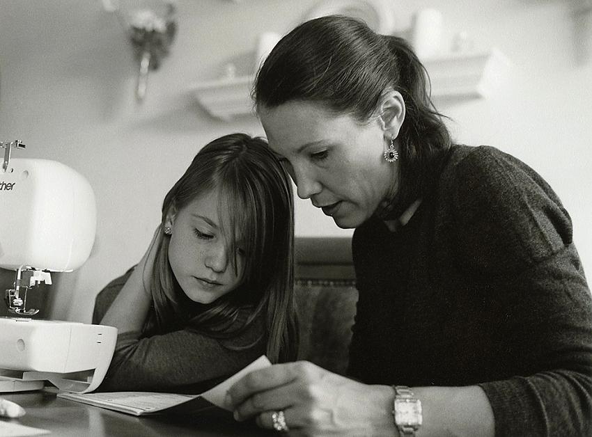 Mother-daughter sewing lesson