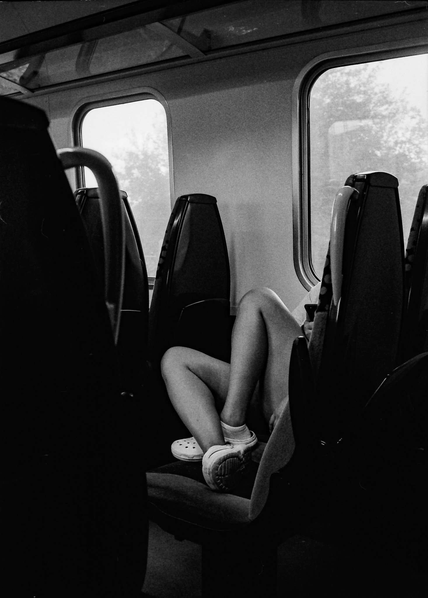 On a train.