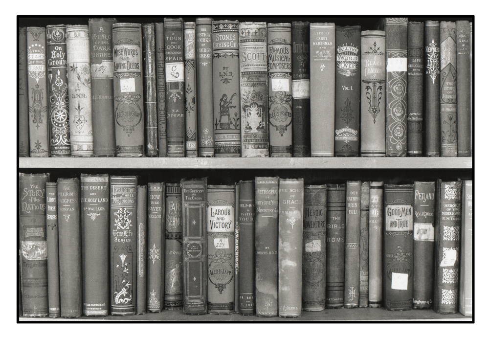 part of a bookcase seen in Iona off Scotland
