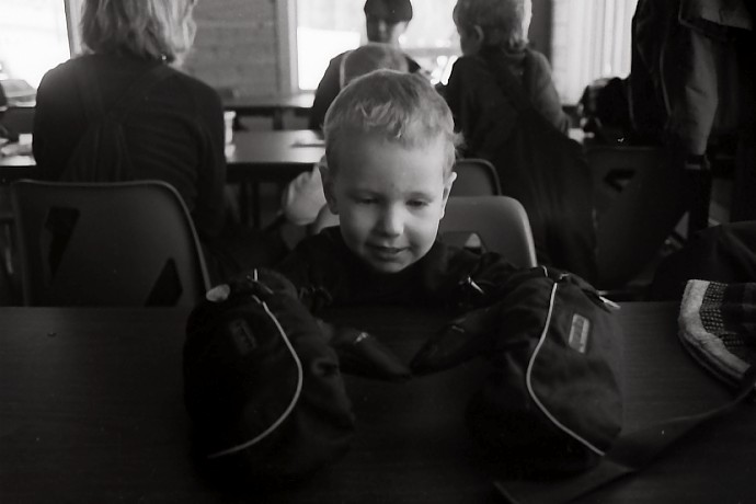 Playing with Daddy's Ski Mitts