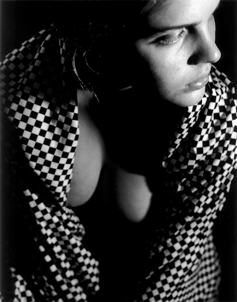 Portrait with checkered pattern