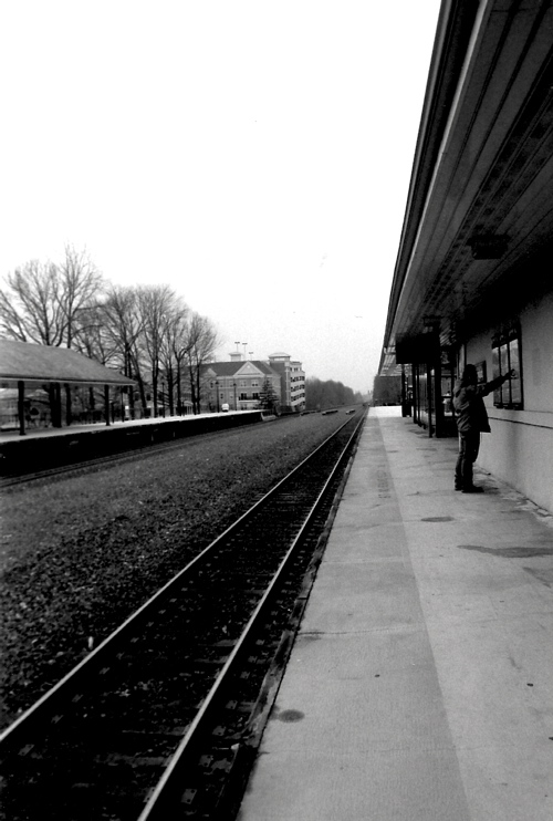 Railroad with lone traveler