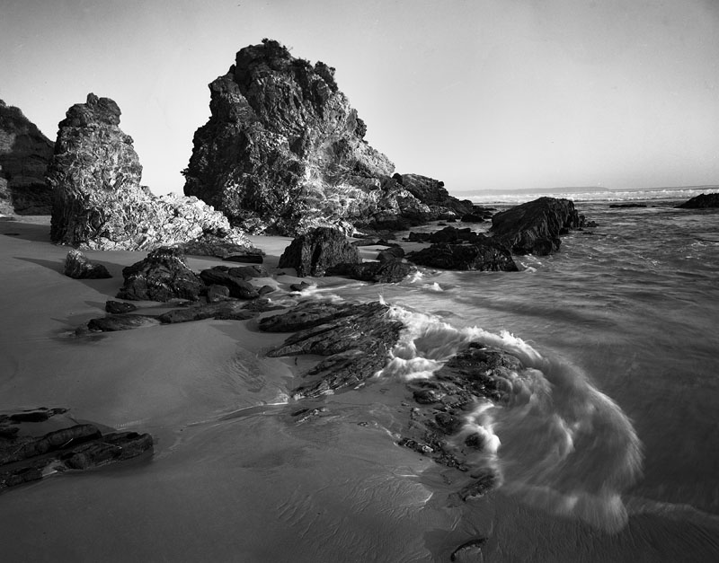 Rocks and beach.
