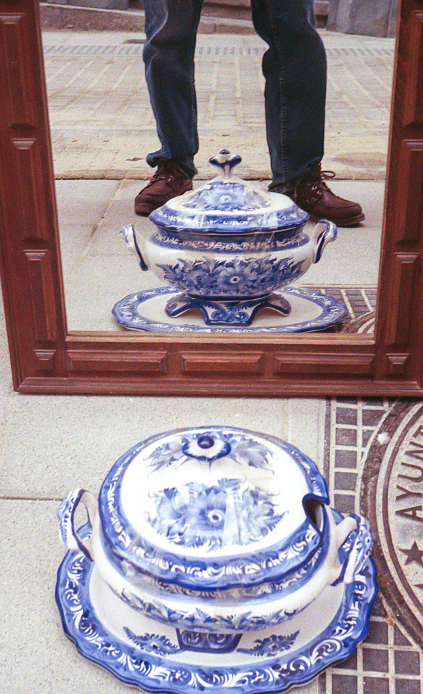 Self-portrait with soup tureen and mirror