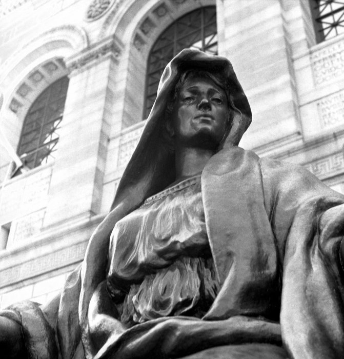 Statue In Front of Boston Public Library