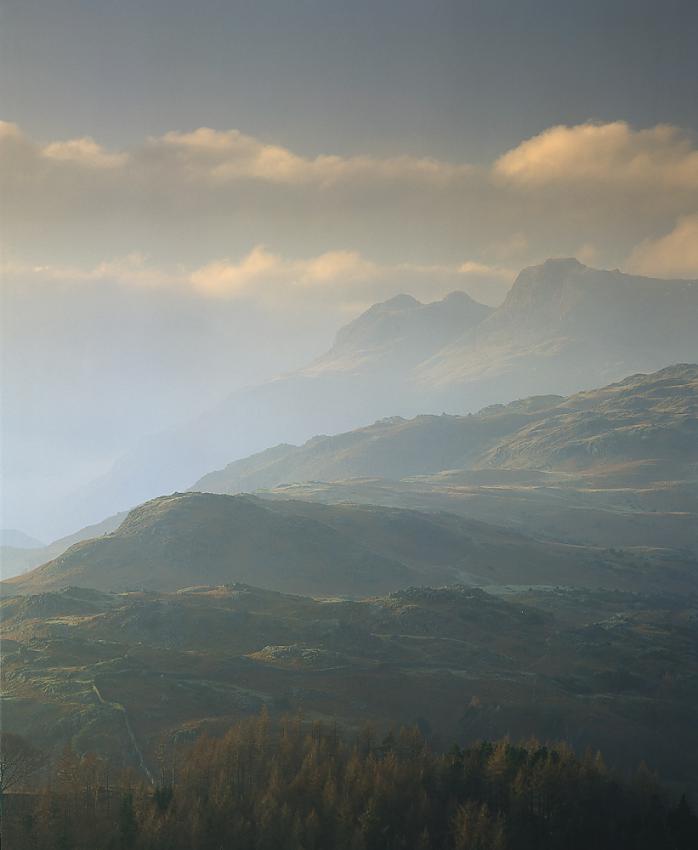 The Langdale Pikes from Loughrigg Fell.