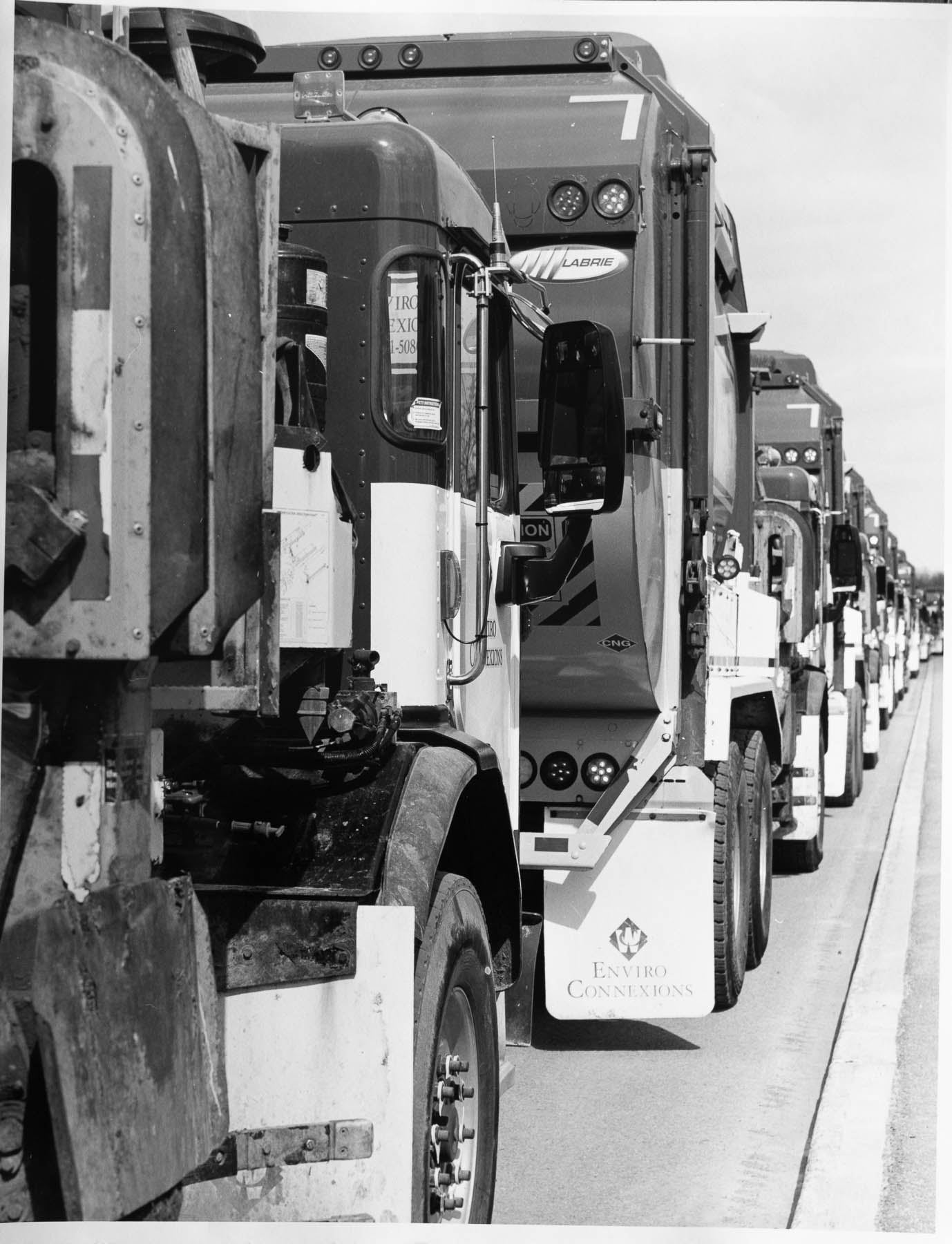 There was a great procession of dump trucks