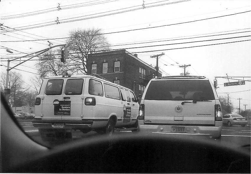 Traffic viewed through the windshield