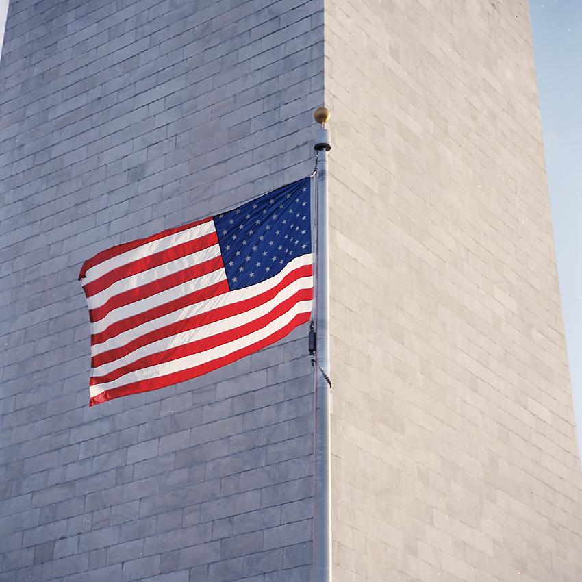 Washington Monument, Flag, Sunset