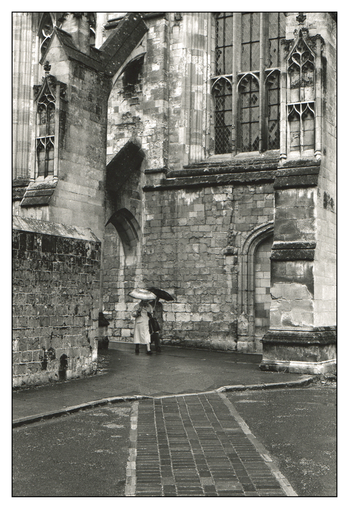Winchester cathedral in the rain